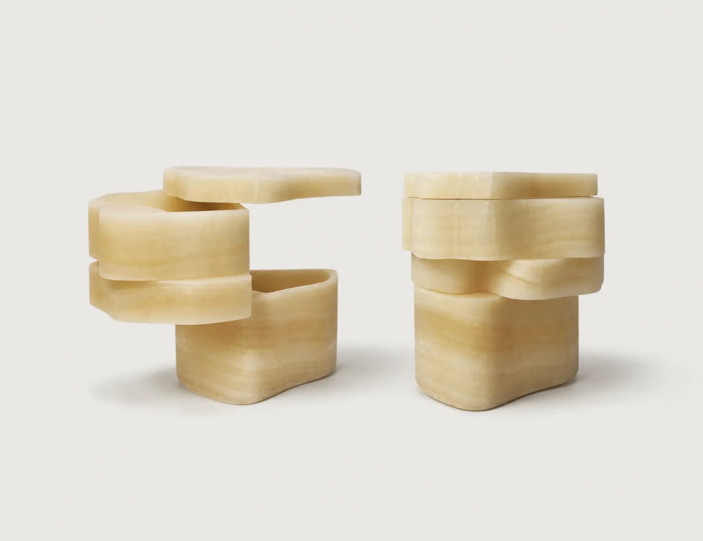 White Moth pair of nightstands in white onyx marble