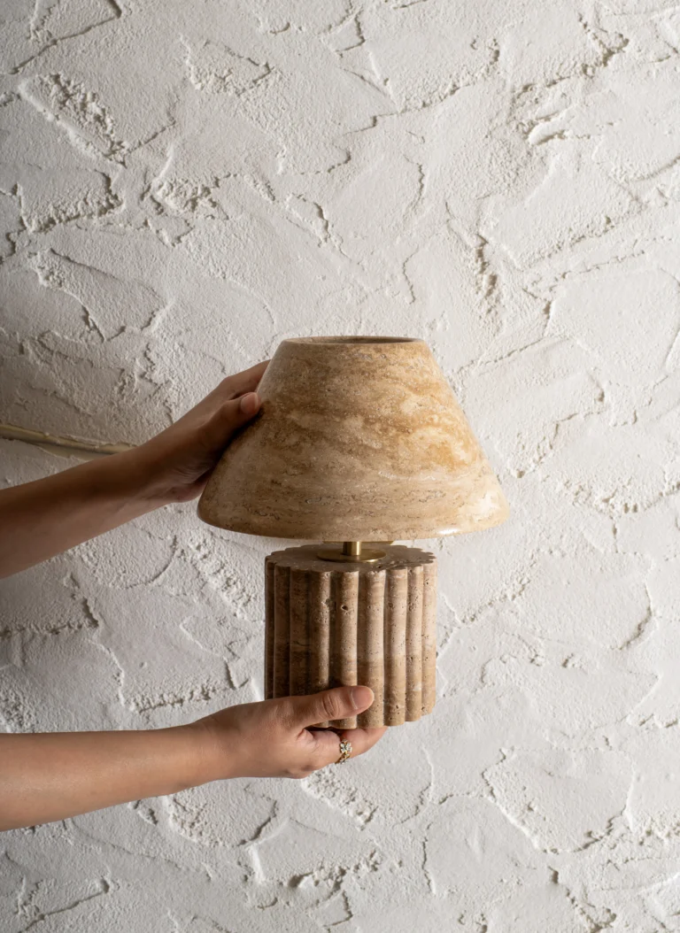 Rio Wall Lamp In Beige Travertine And Brass — 2