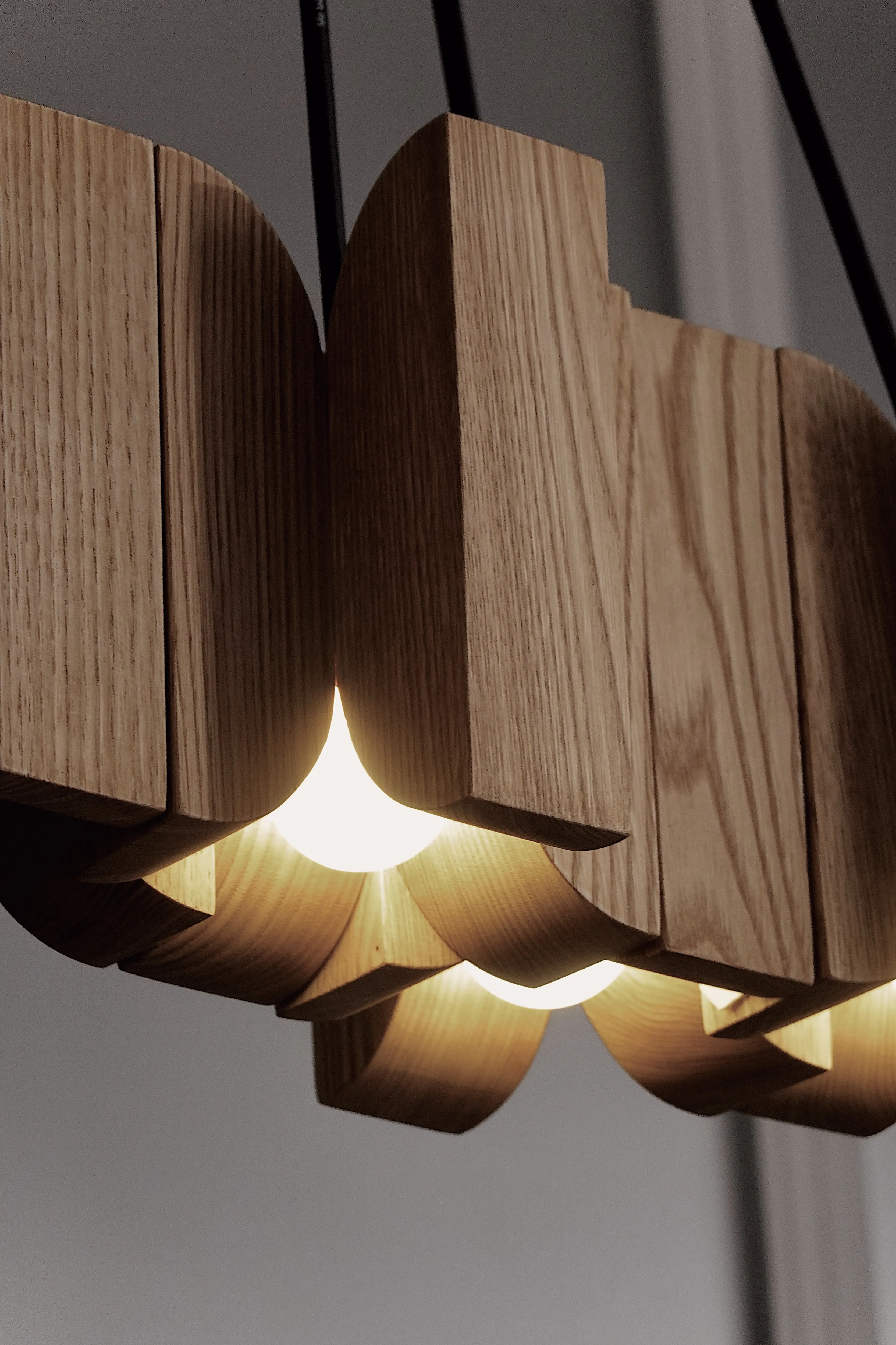 Natura Flower sculptural carved wooden pendant lamp inspired by Georgian ornament by SHRE Studio