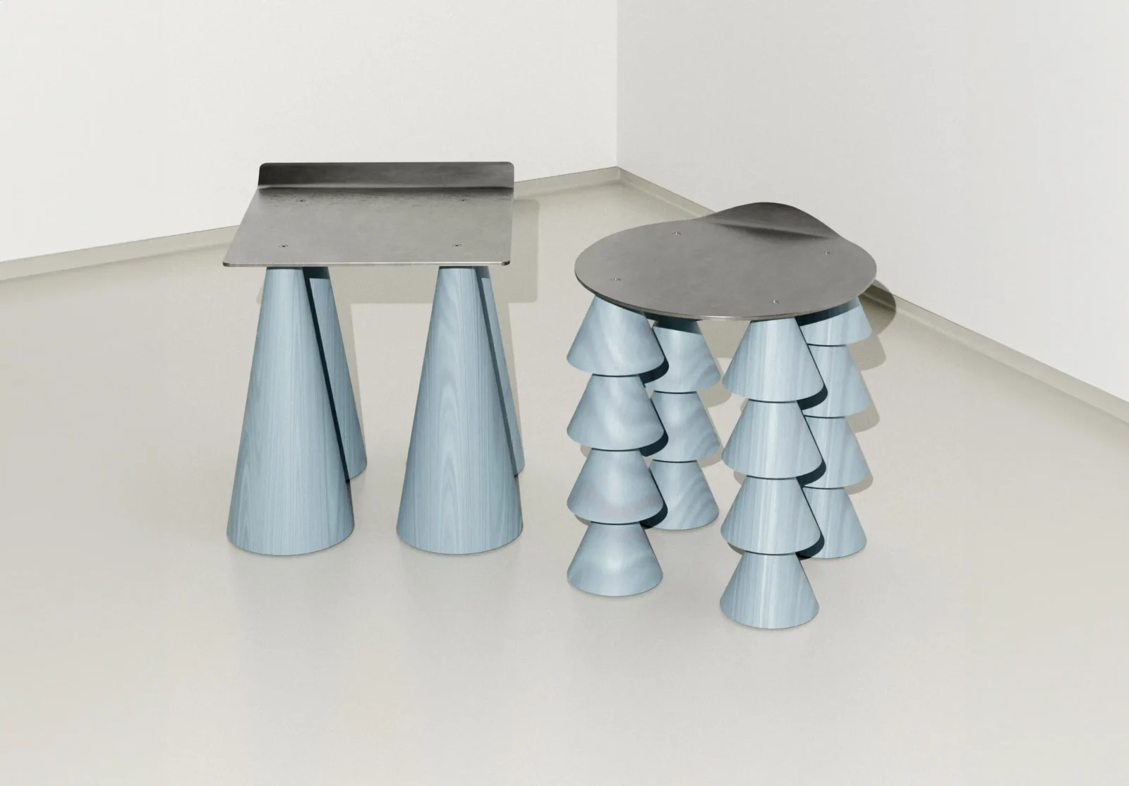 N1 Cena — Sky-blue Wood And Aluminum Stool — 7