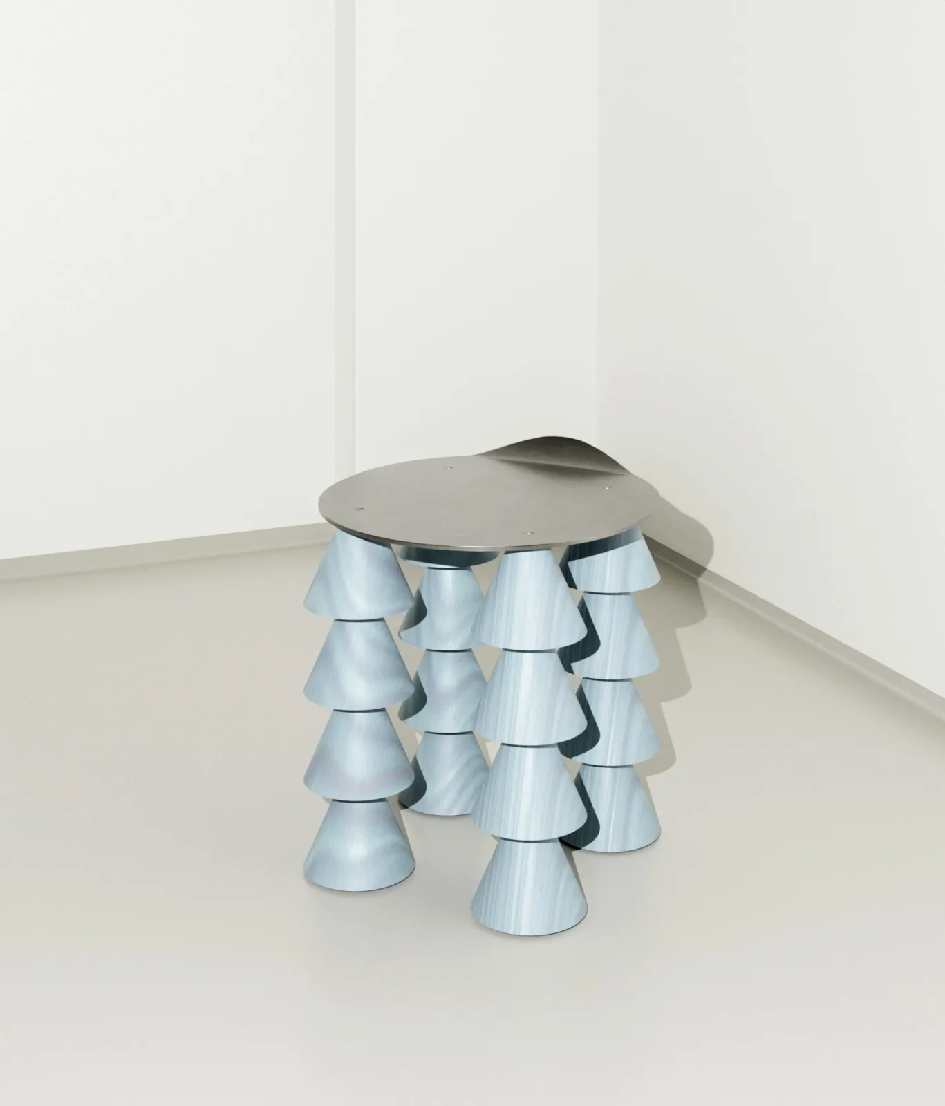 N1 Cena — Sky-blue Wood And Aluminum Stool — 1
