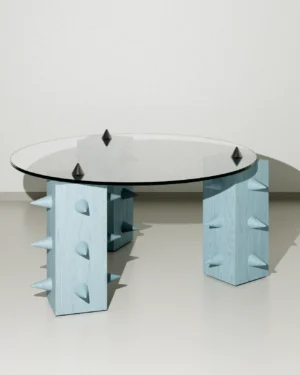 Cena — Sky-blue Wood, Steel And Glass Coffee Table