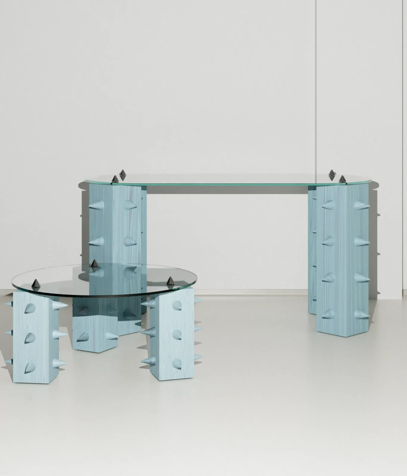 Cena – Sky-blue Wood And Aluminum Desk — 4
