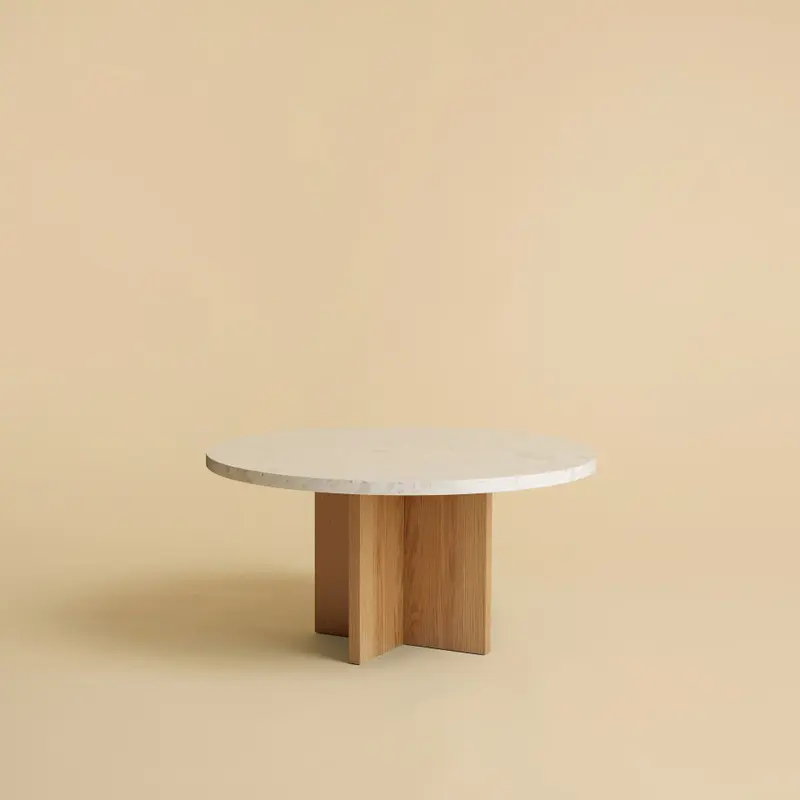 Round Marble And Oak Coffee Table - Tinian Series In Calacatta Viola — 2