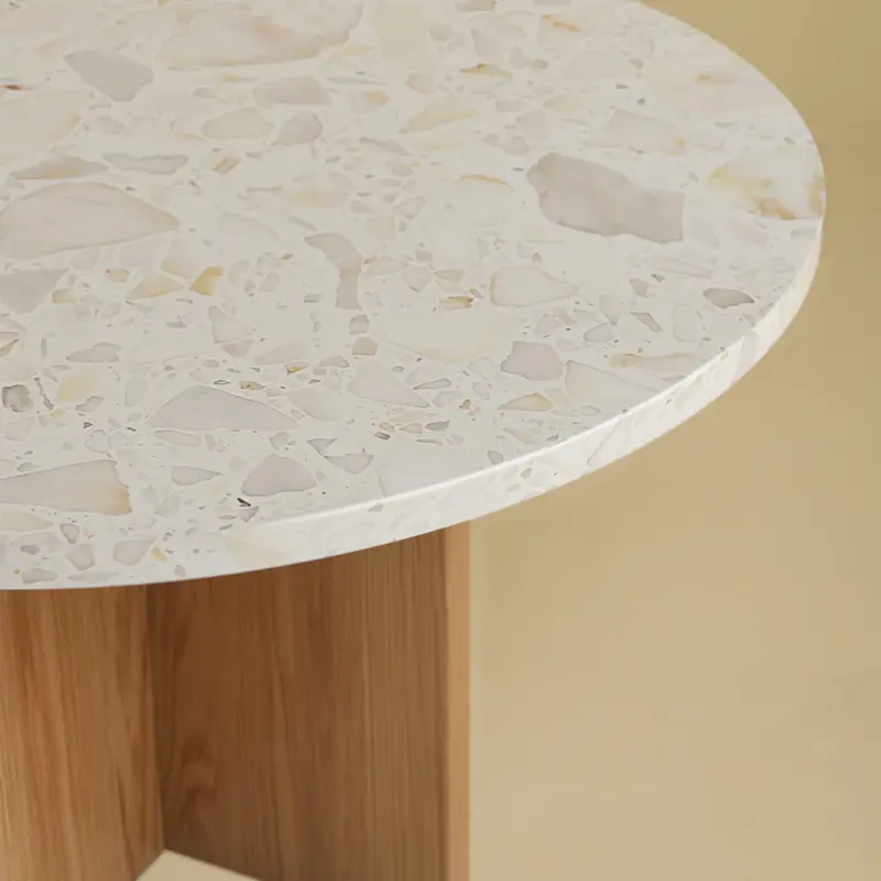 Round Marble And Oak Coffee Table - Tinian Series In Calacatta Viola — 3