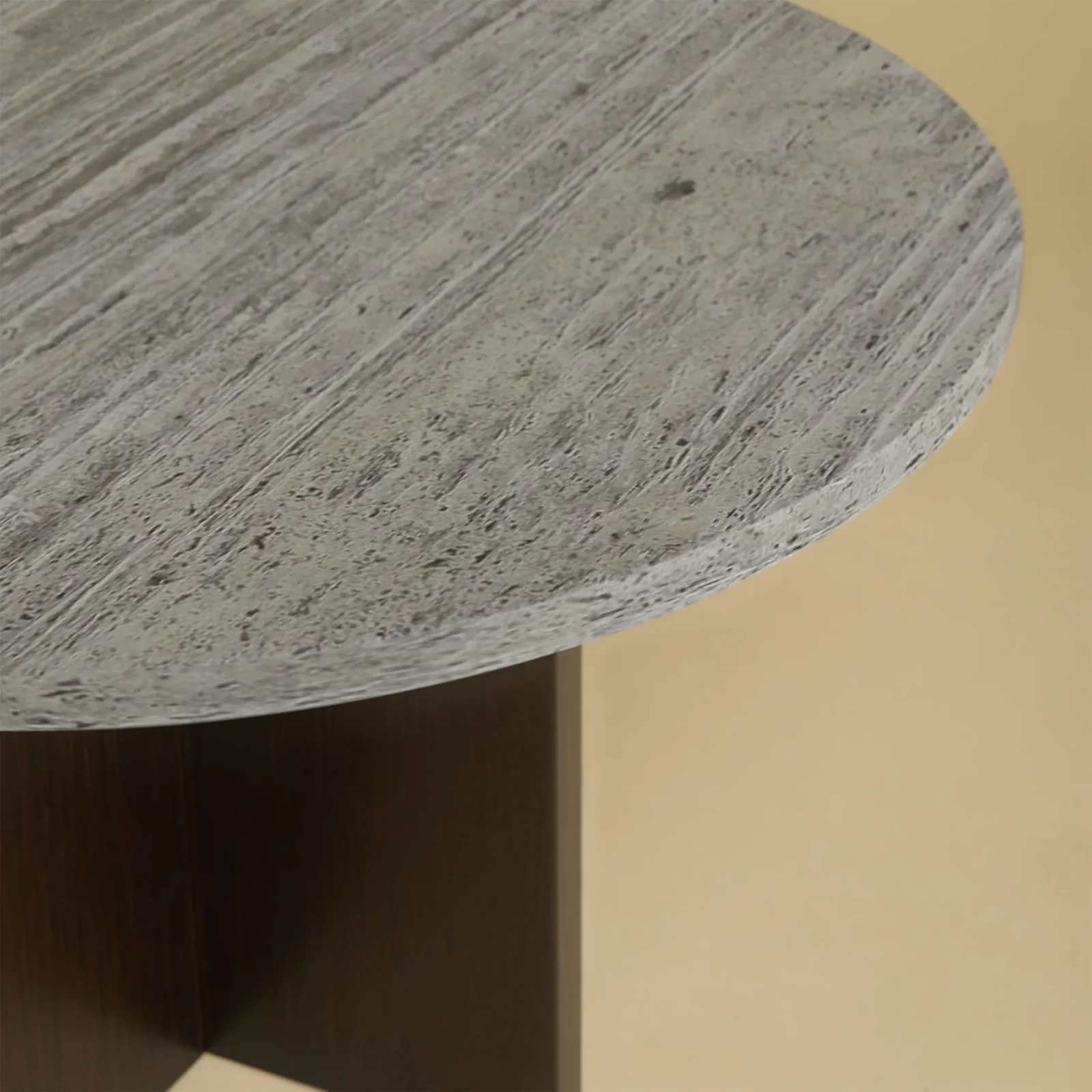 Round Travertine And Oak Coffee Table - Tinian Series — 5