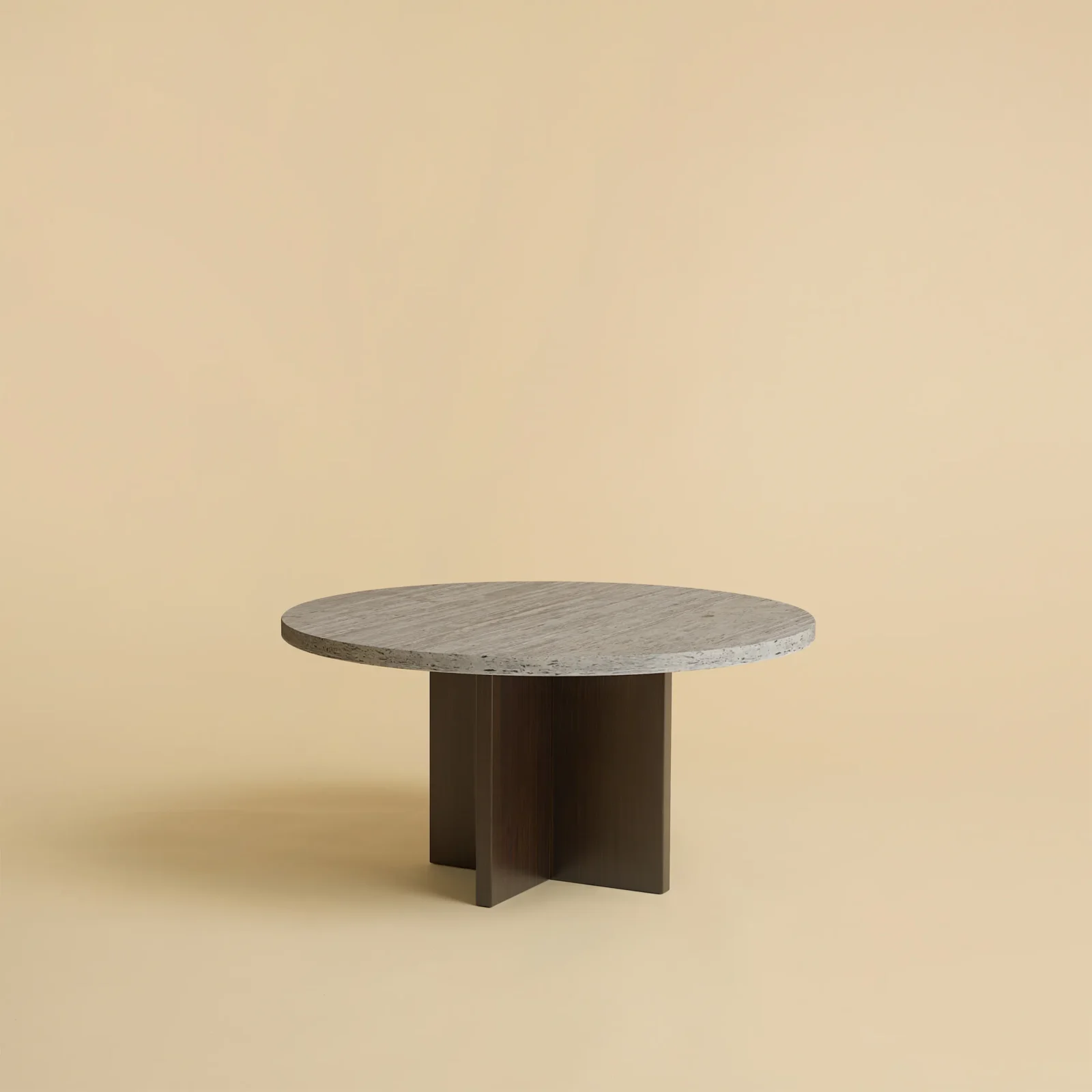 Round Travertine And Oak Coffee Table - Tinian Series — 4