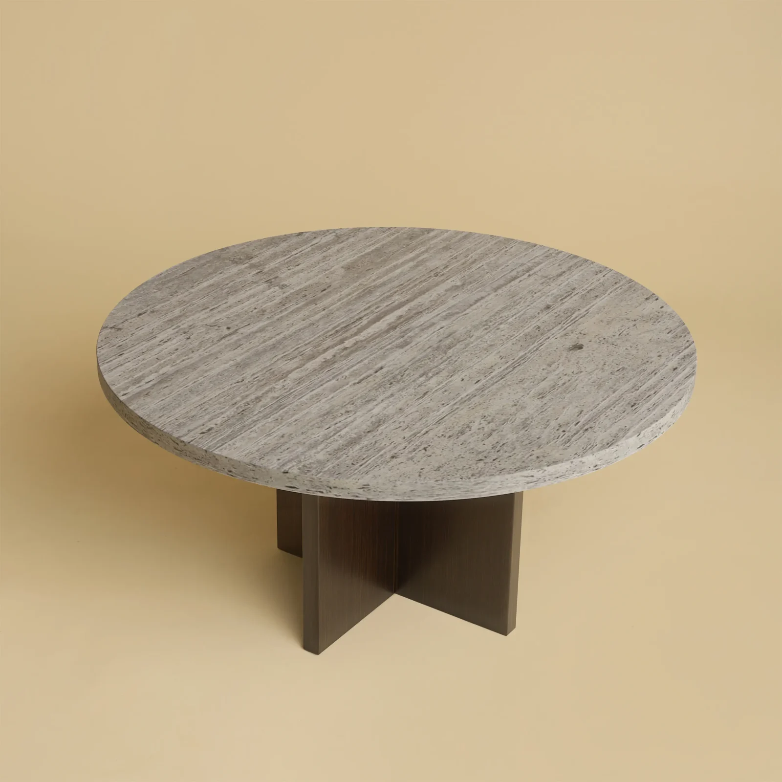 Round Travertine And Oak Coffee Table - Tinian Series — 6