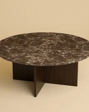 Round Coffee Table - Hirado Series In Marble And Oak