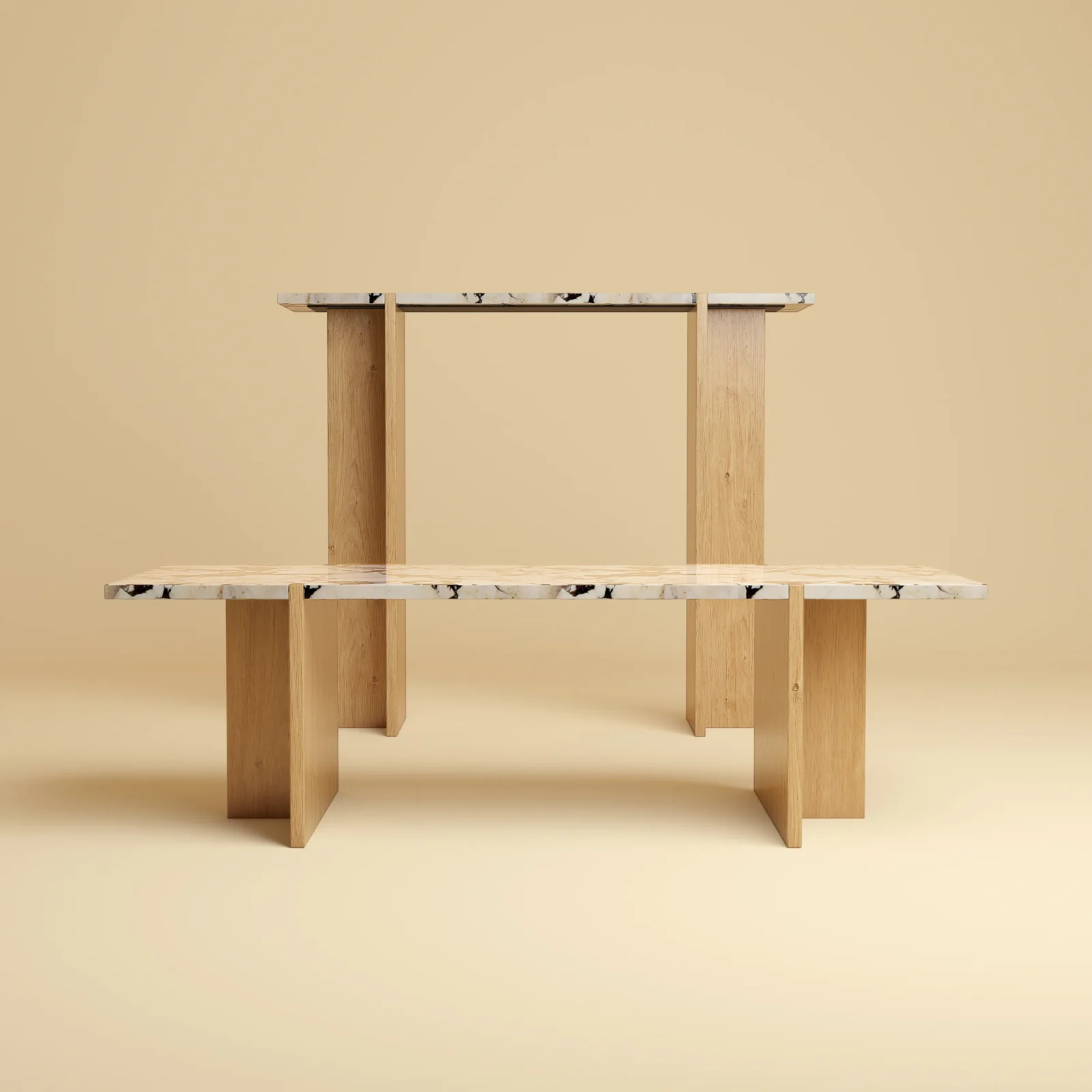 Marble And Oak Console Table - Maha Series In Calacatta Viola — 4