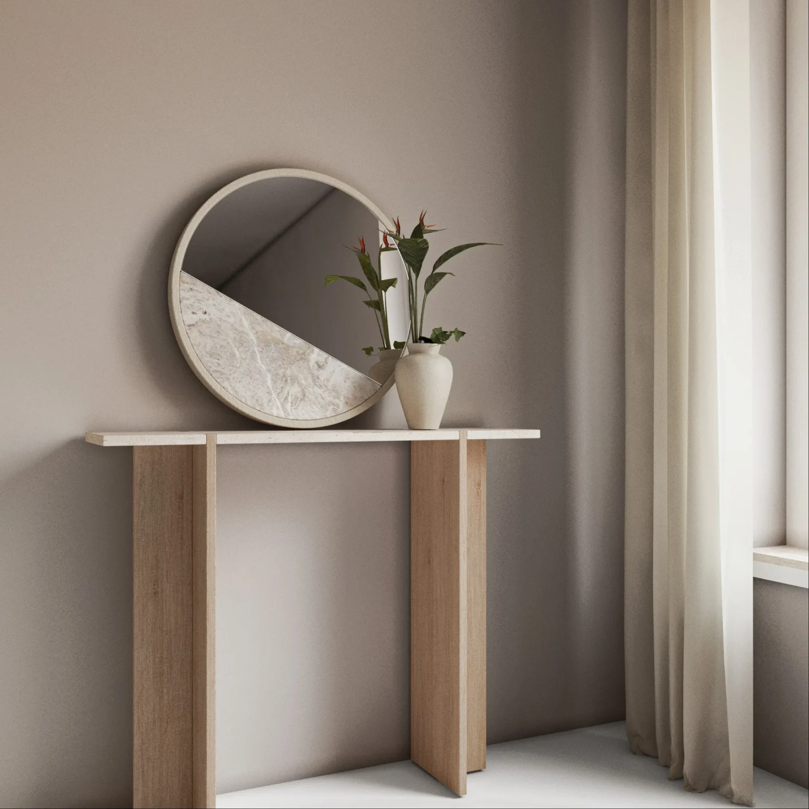 Travertine And Oak Console Table - Maha Series — 5