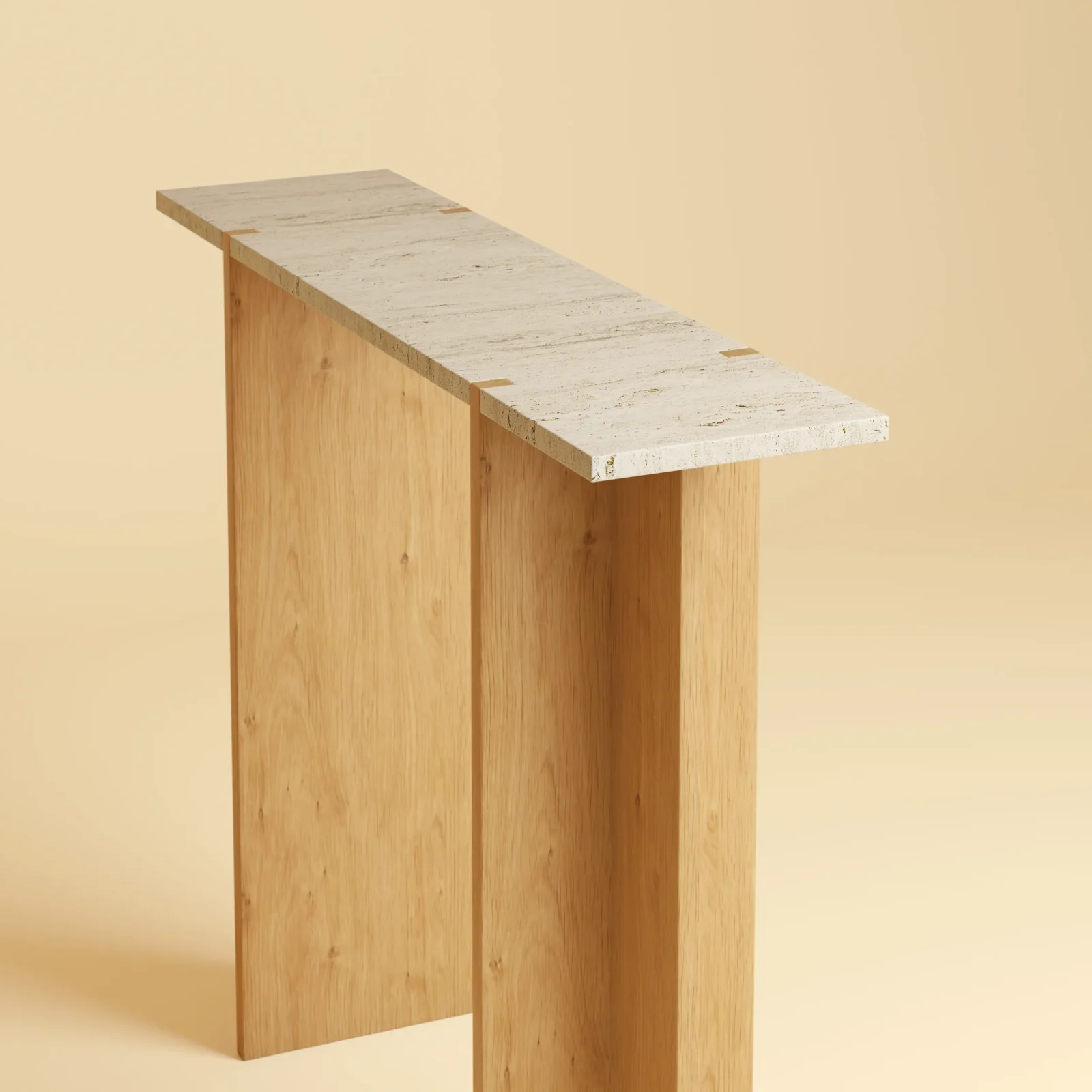 Travertine And Oak Console Table - Maha Series — 2
