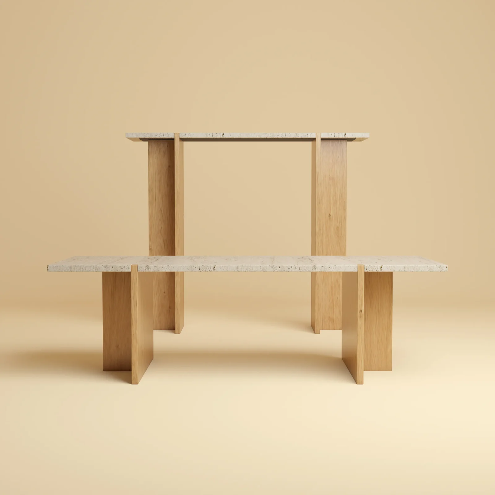 Travertine And Oak Console Table - Maha Series — 4