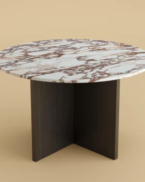 Round Dining Table - Hakata Series In Marble And Oak