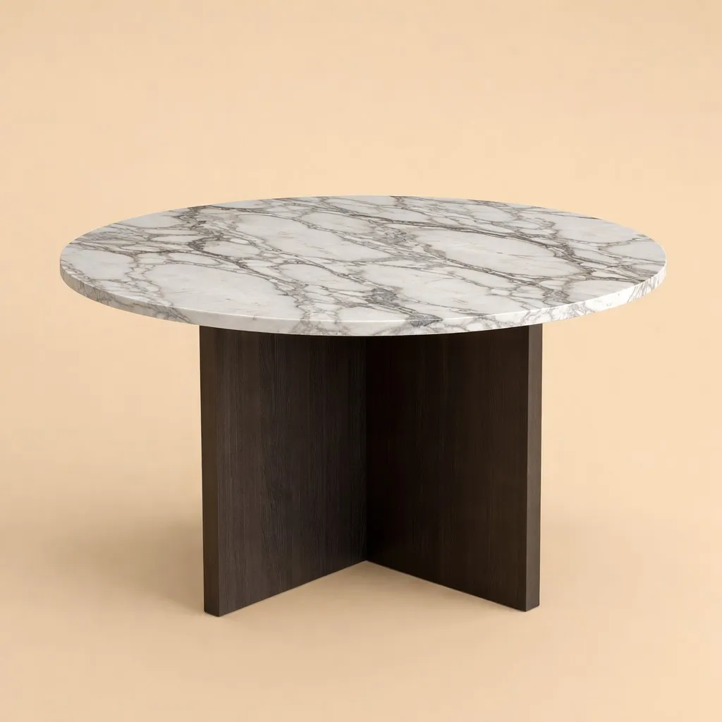Round Dining Table - Hakata Series In Marble And Oak — 2