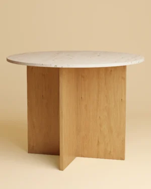 Round Dining Table In Travertine And Oak - Dalma Series