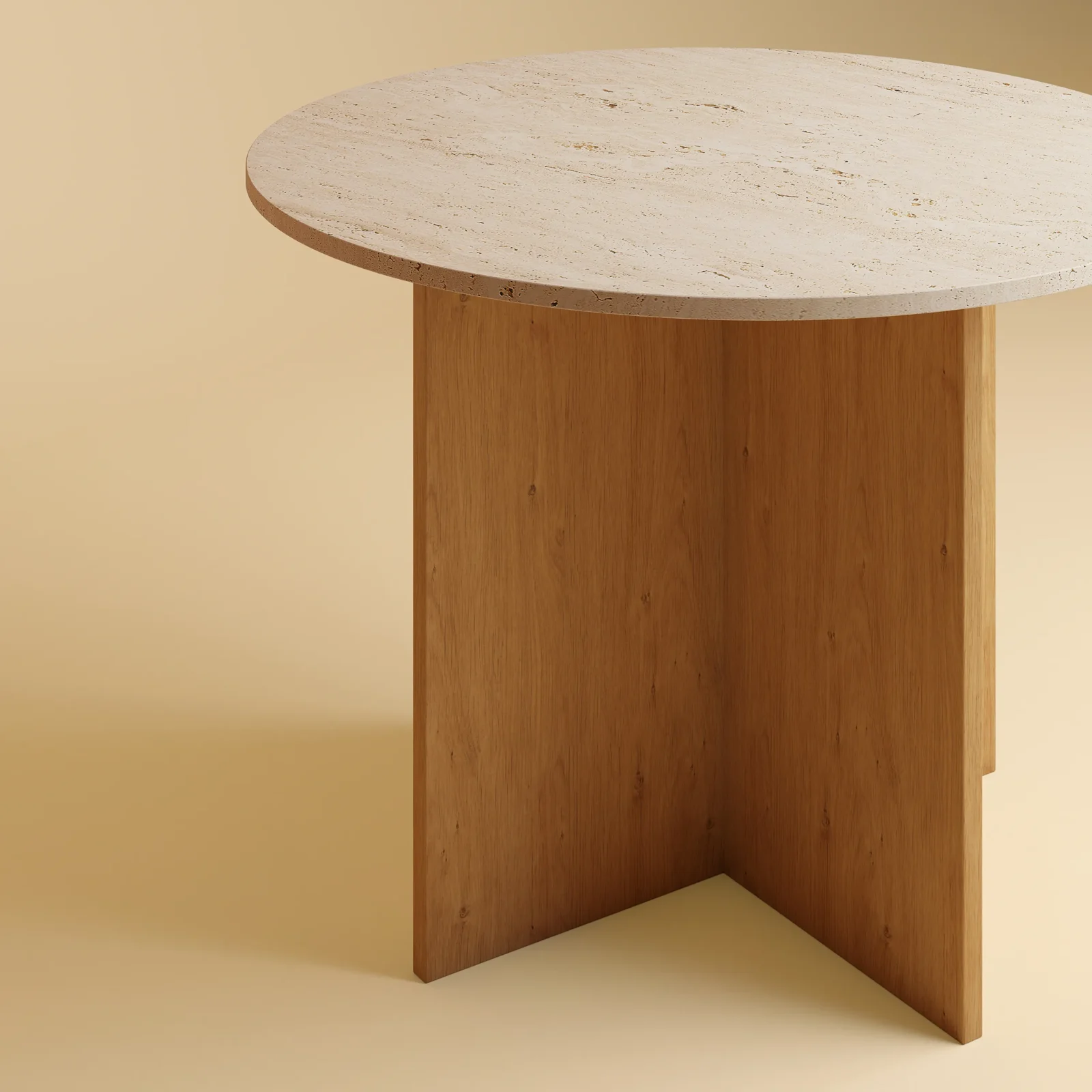 Round Dining Table In Travertine And Oak - Dalma Series — 2