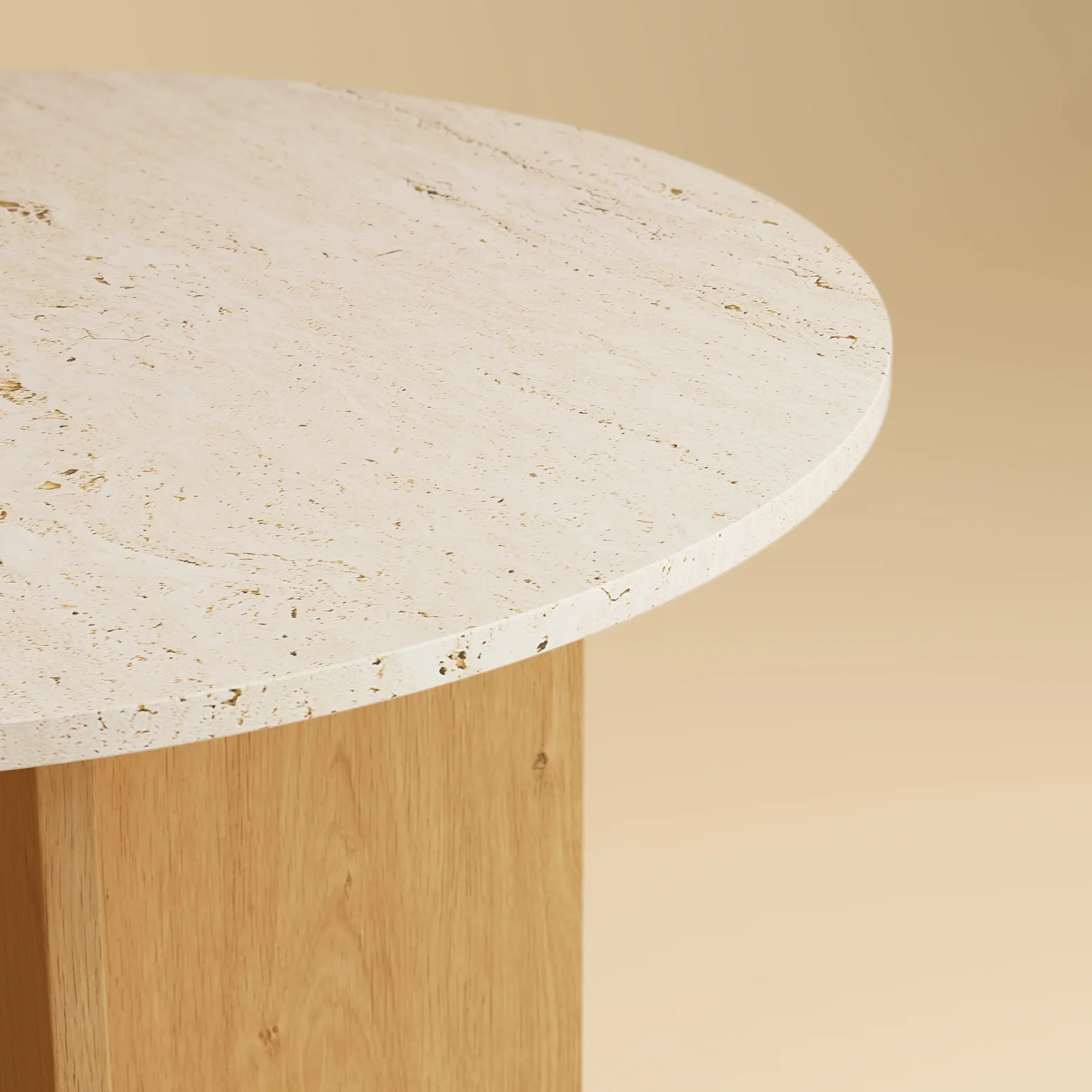 Round Dining Table In Travertine And Oak - Dalma Series — 3