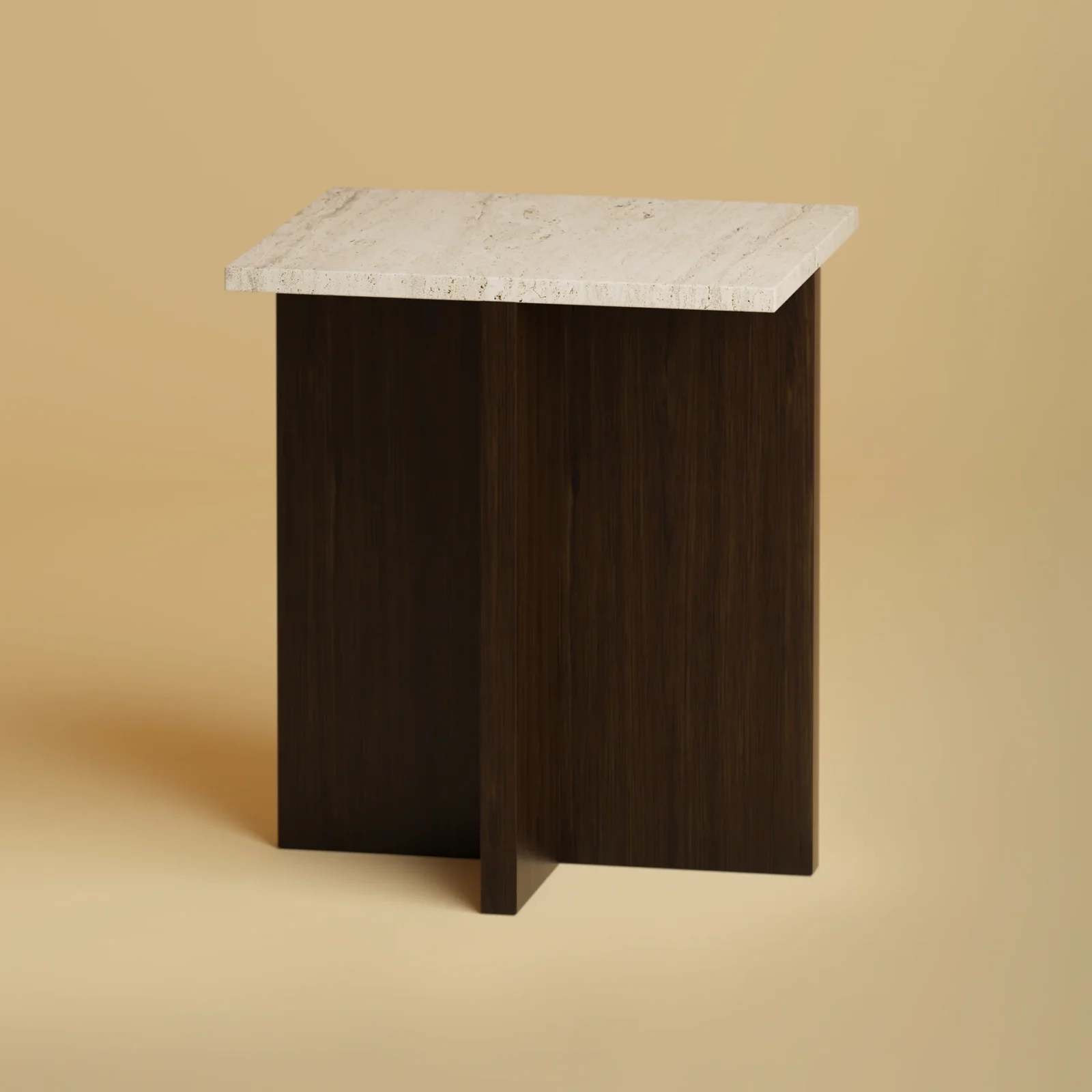 Travertine And Oak Nightstand - Tinos Series — 3