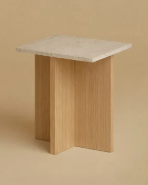 Travertine And Oak Nightstand - Tinos Series