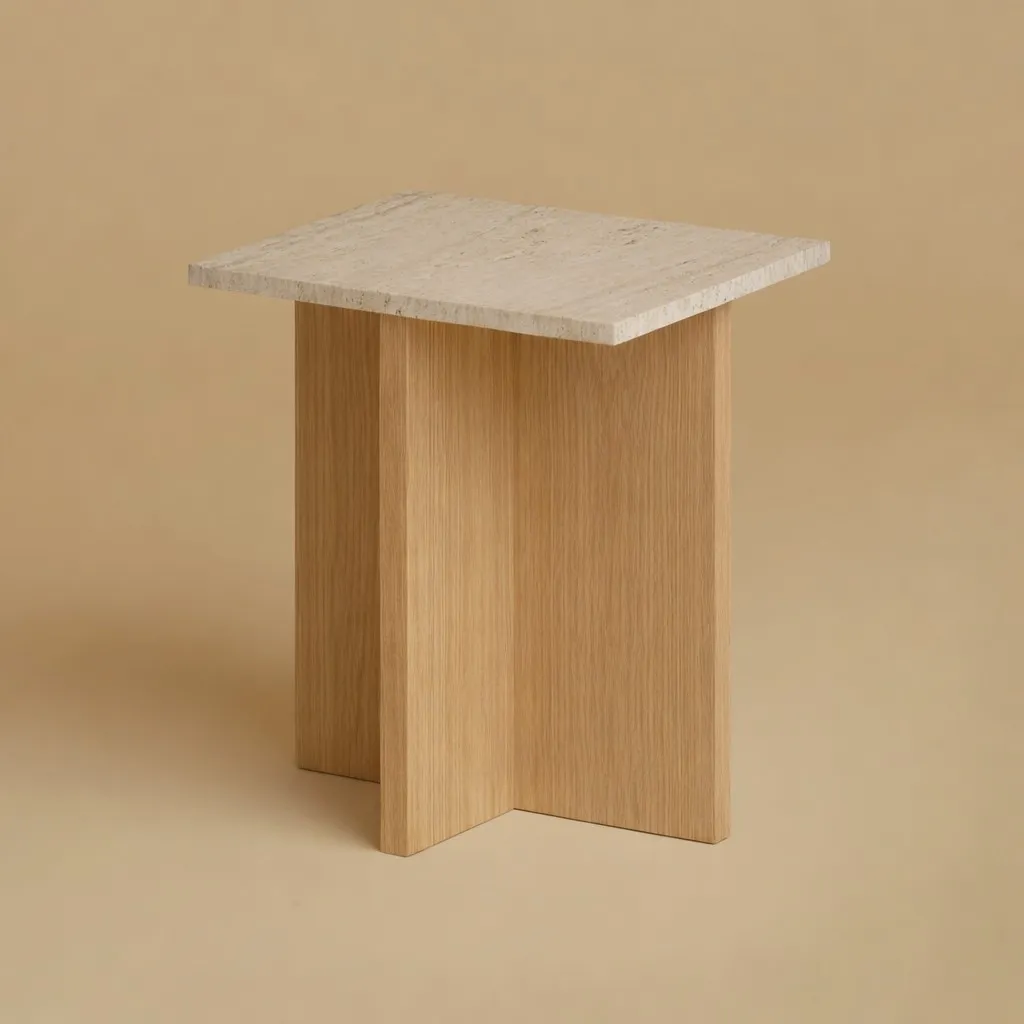 Travertine And Oak Nightstand - Tinos Series — 1