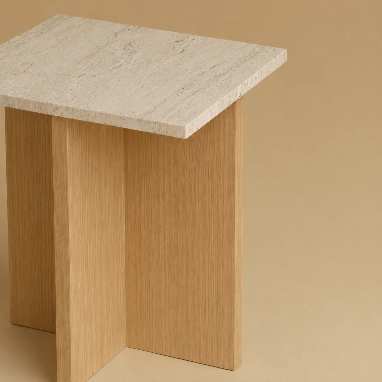 Travertine And Oak Nightstand - Tinos Series — 2