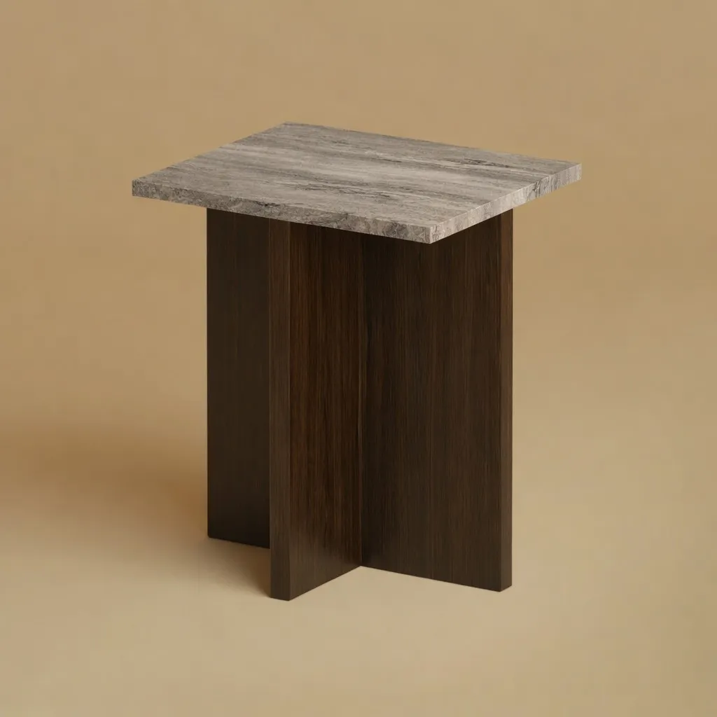 Travertine And Oak Nightstand - Tinos Series — 8