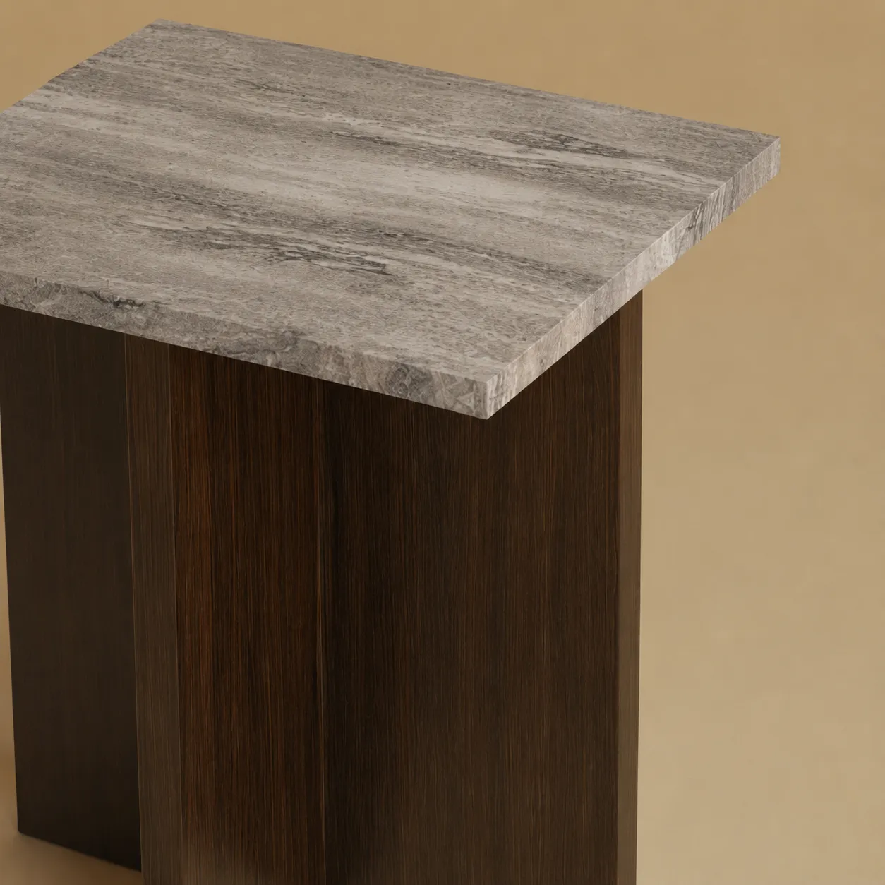 Travertine And Oak Nightstand - Tinos Series — 6