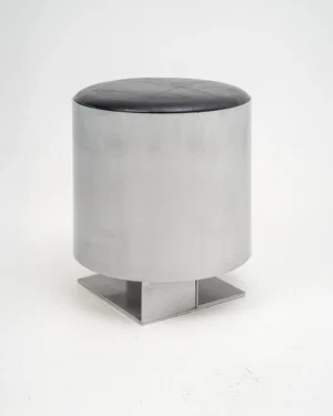 Strut Aluminum Handcrafted Pouf With Genuine Leather Seating