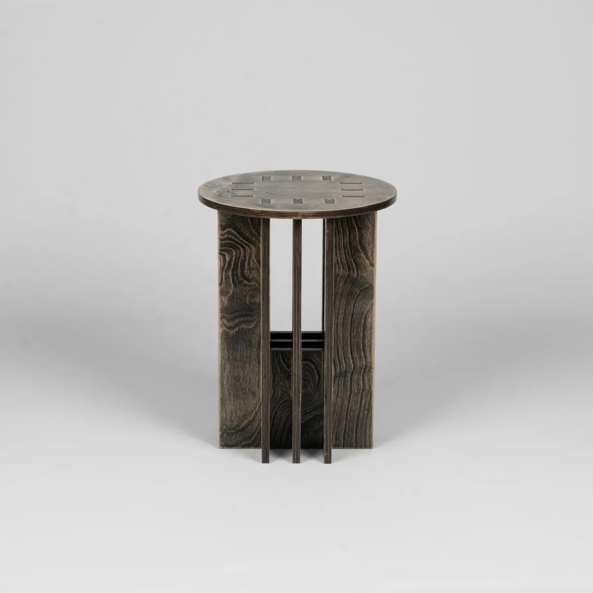 Plus01 Medium round layered wood stool and side table in black by 301 Design Studio