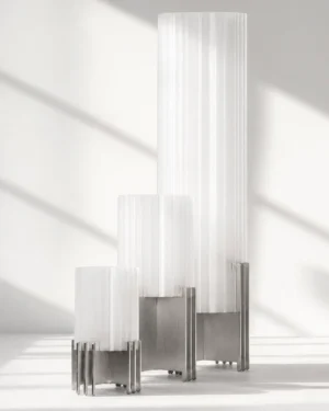 Plus Table Lamp in Aluminum, front view.