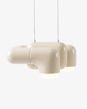 U-048 Pendant Lamp in Cream high-gloss PLA, hanging, front view.