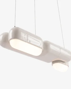 U-044 Pendant Lamp in Chalk high-gloss PLA, hanging, front view.