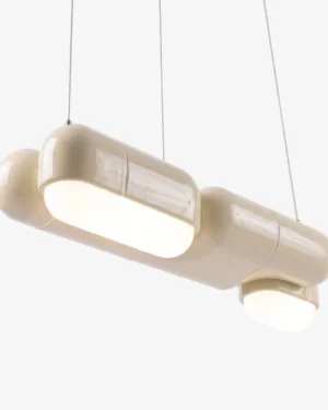 U-044 Pendant Lamp in Cream high-gloss PLA, hanging, front view.