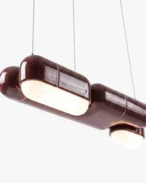 U-044 Pendant Lamp in Oxblood high-gloss PLA, hanging, front view.