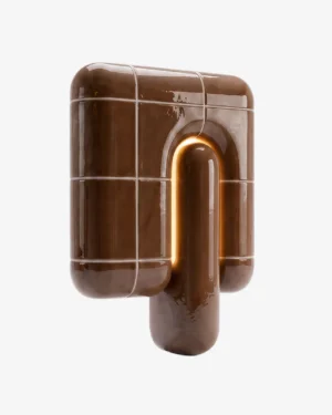 U-013 Wall Lamp in Umber high-gloss PLA on a wall, front view.