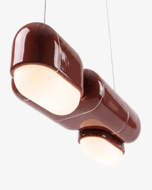 U-039 Pendant Lamp in Garnet high-gloss PLA, hanging, front view.