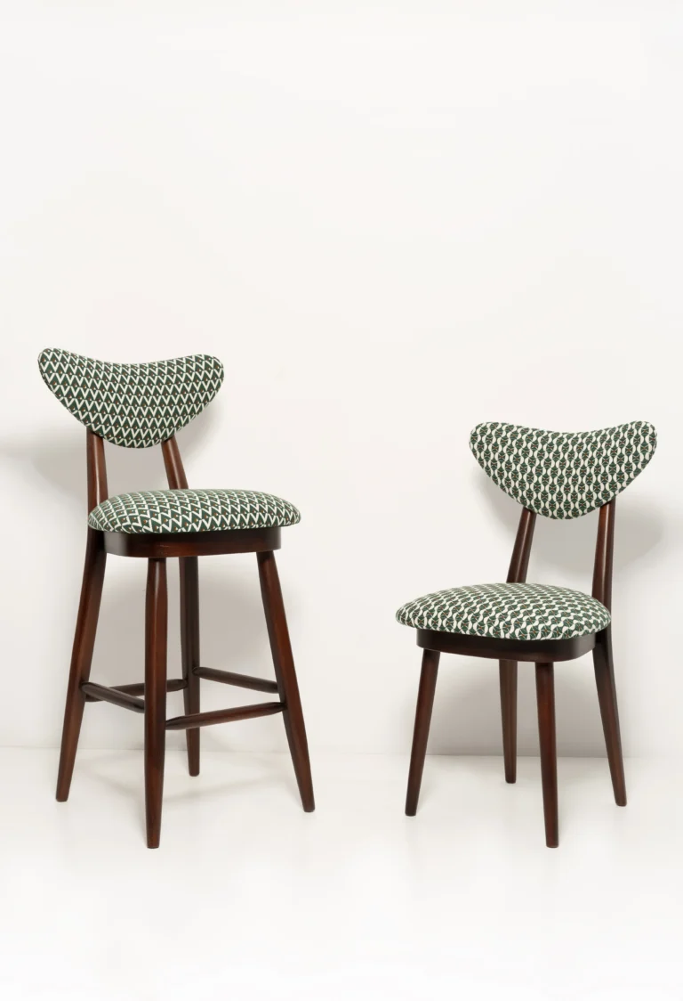 Vintola Studio Heart Bar Stool, Green And White Jacquard Upholstery — 2