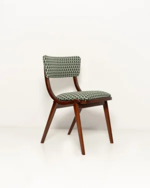 Mid Century Modern Boomerang Chair, White And Green Jacquard