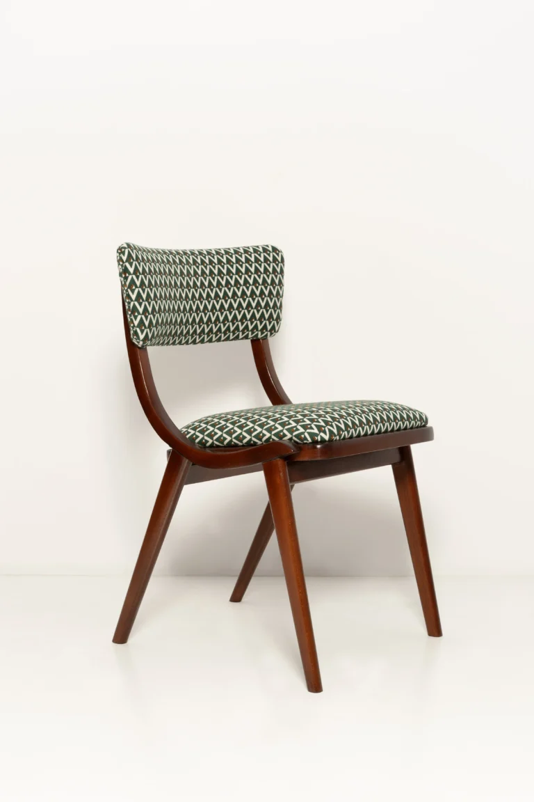 Mid Century Modern Boomerang Chair, White And Green Jacquard — 2