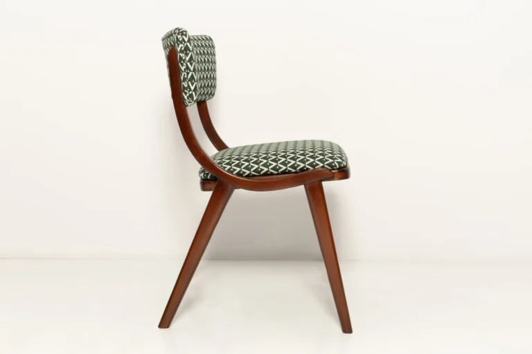 Mid Century Modern Boomerang Chair, White And Green Jacquard — 3