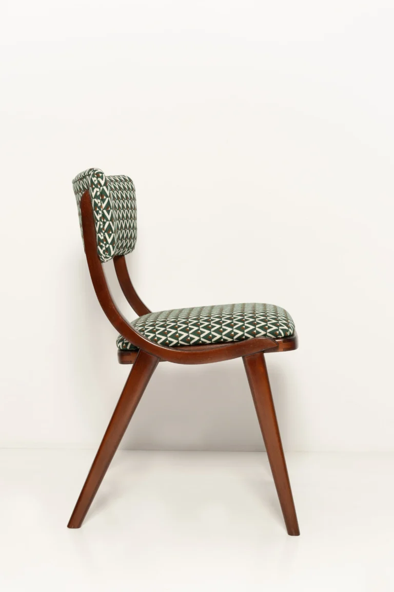 Mid Century Modern Boomerang Chair, White And Green Jacquard — 4
