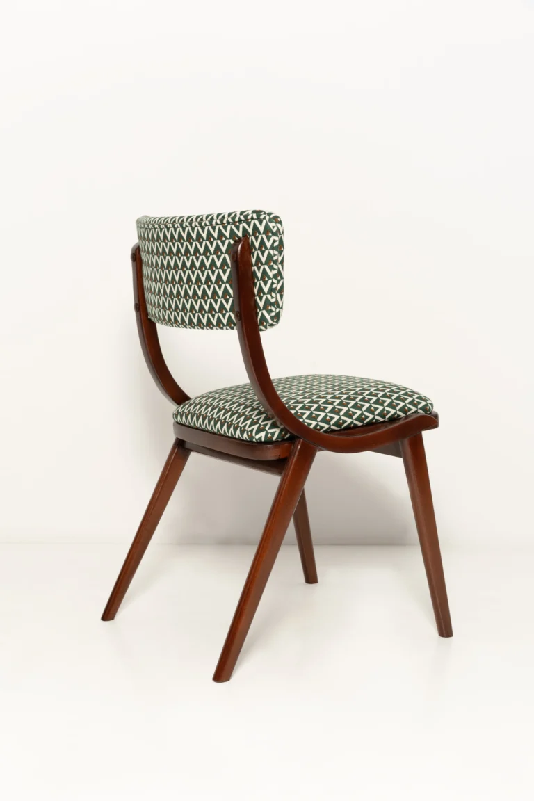Mid Century Modern Boomerang Chair, White And Green Jacquard — 5