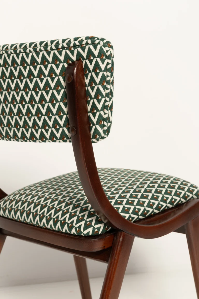 Mid Century Modern Boomerang Chair, White And Green Jacquard — 6