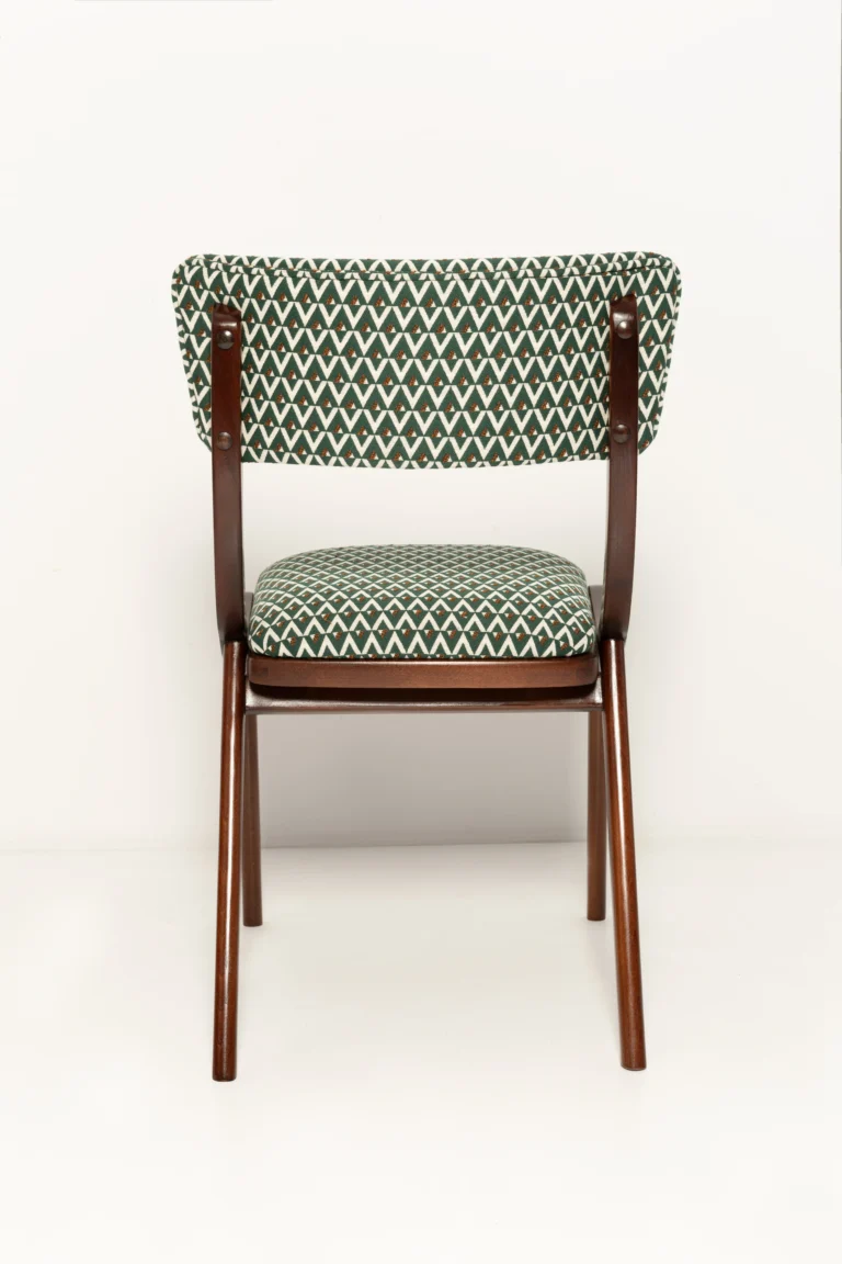 Mid Century Modern Boomerang Chair, White And Green Jacquard — 7