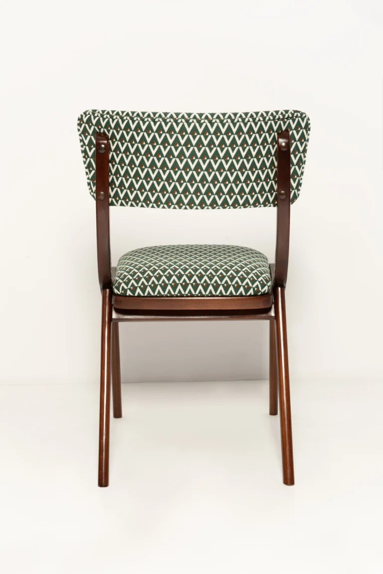 Mid Century Modern Boomerang Chair, White And Green Jacquard — 8