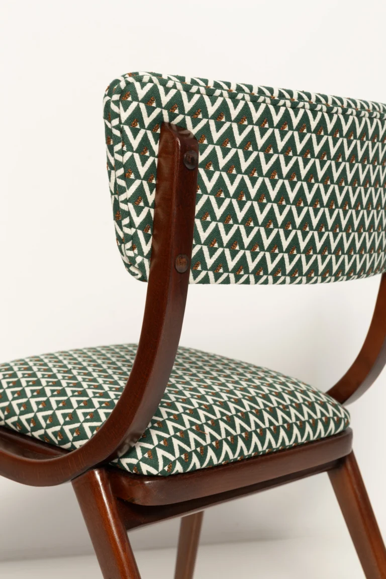 Mid Century Modern Boomerang Chair, White And Green Jacquard — 9