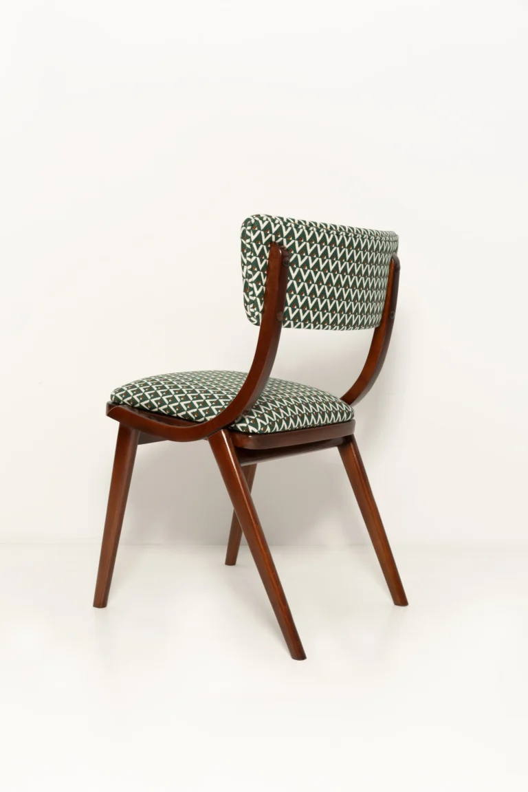 Mid Century Modern Boomerang Chair, White And Green Jacquard — 10