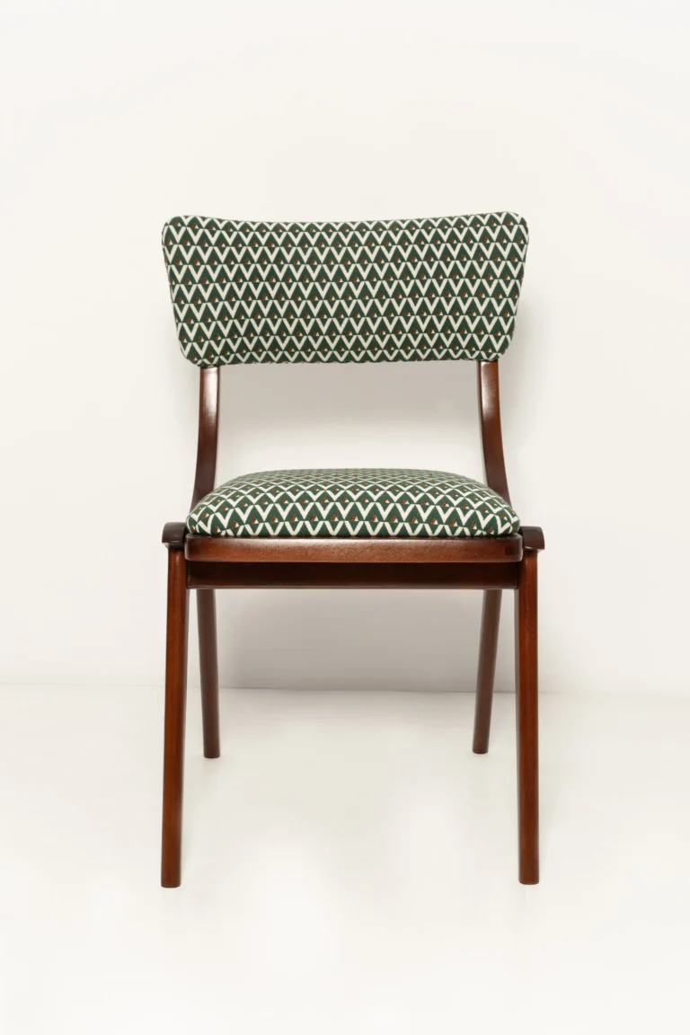 Mid Century Modern Boomerang Chair, White And Green Jacquard — 11