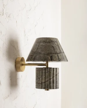 Rio Wall Lamp in Rainforest marble and brass, front view.
